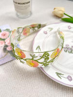 Diadema Bohemia Vintage De Punto Rosa Con Estampado Floral Ancha Para Mujeres Y Niñas Accesorio De Cabello Étnico Estilo Casual - details 17
