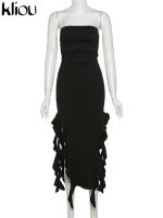 Vestido De Verano Para Mujer Kliou Alto Rodilla Estilo Callejero Fibra Láctea Sin Mangas Cuello Sin Hombros Cintura Natural Silueta Ajustada - details 1