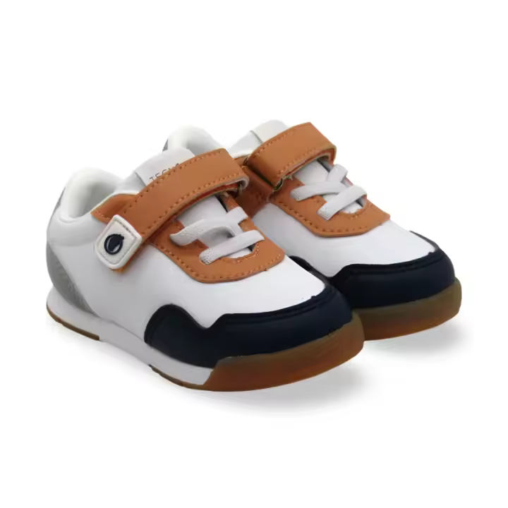 Conguitos - Deportivo Respetuoso Cordones Elásticos y Velcro - Blanco Marino Naranja - 1