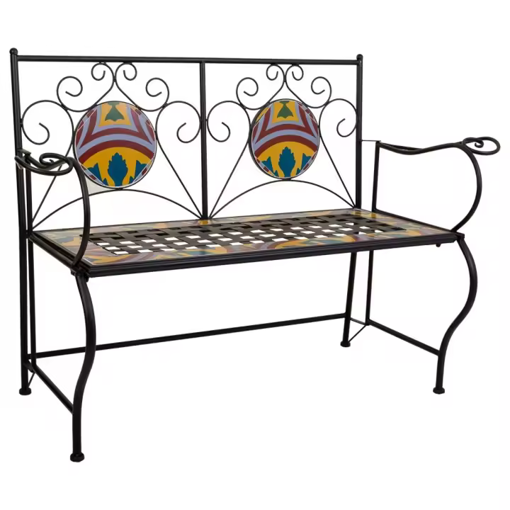 WANDERLUST DECO Banco de forja y mosaico negro 110x50x88h cm. No viene montado - 1