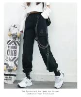 Pantalones De Mujer Estilo Coreano Tendencia Negros Sueltos Primavera Otoño Casuales Cargo High-Waisted Con Bolsillos Y Cierre Elástico - details 6