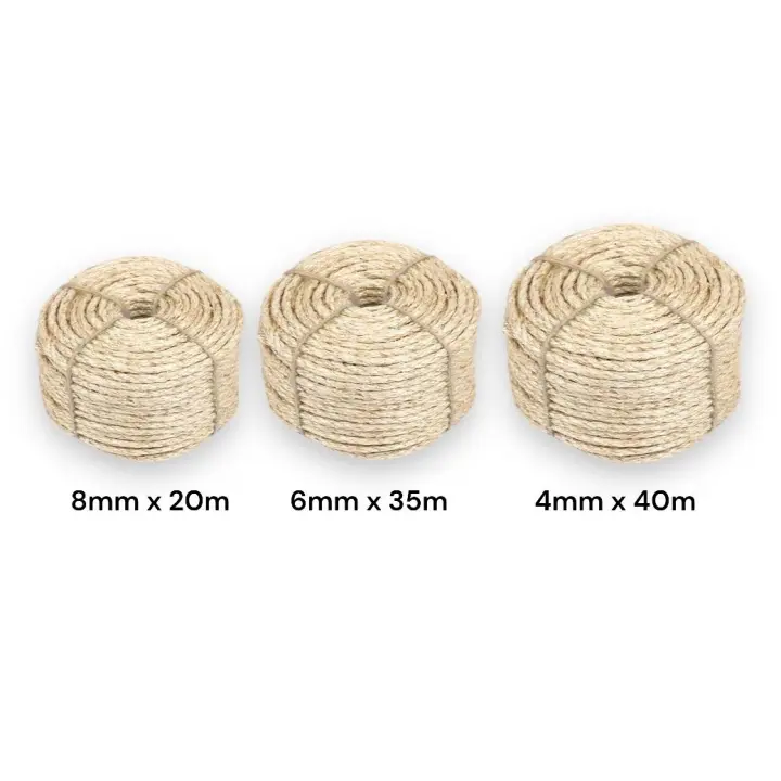 COTTECOTA-Cuerda de sisal para rascador, cuerda de sisal 3 tamaños, cuerda de cáñamo natural, para proteger árbol rascador de gatos, decoración de jardín y accesorios para gatos - 1