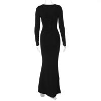 Vestido Largo De Manga Suelta Dulzura Para Mujer En Color Negro Estilo Bodycon Con Cierre De Lazo Sexy Y Club Para Fiesta Club Ropa De Calle Noche - details 16