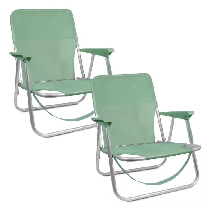 Pack 2 Sillas de Playa Plegable, Estructura de Aluminio y Textileno, 54x54x25/63 cm, Peso Máximo de 90Kg, Altura Asiento 25 cm, Color Agua - 1