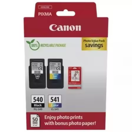 Cartucho de Tinta Original Canon PG-540 + CL-541 Multipack/ Negro/ Tricolor + Papel Fotográfico - 1