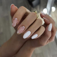 24Pcs Set Uñas Postizas De Acrílico Blancas Con Borde Ovaladas Adhesivas Fáciles De Usar Y Quitar Cubierta Total De Uñas - details 13