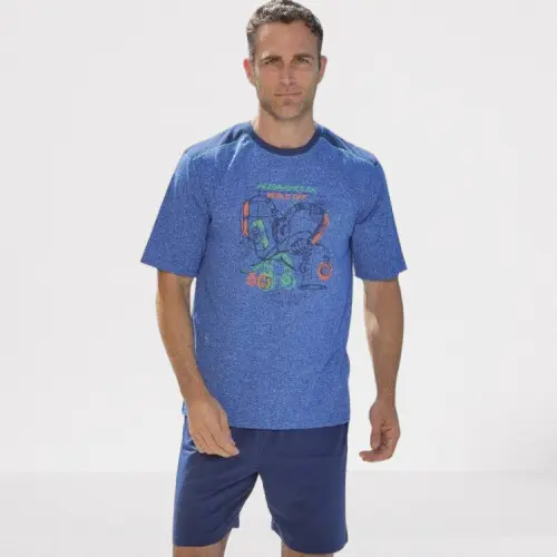 Muslher Pijama Corto Hombre. Pijama Corto Hombre Punto Liso de Muslher. 255013. Pijama hombre Muslher 255013 Punto liso Camiseta de manga corta y cuello redondo con estampado en el pecho. Pantalón corto básico. - 1