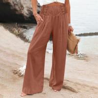Pantalones Anchos De Pierna Con Bolsillo Para Mujer Estilo Algodón Lino Primavera Verano Cintura Alta Ruched Casual Pantalones De Playa - details 30