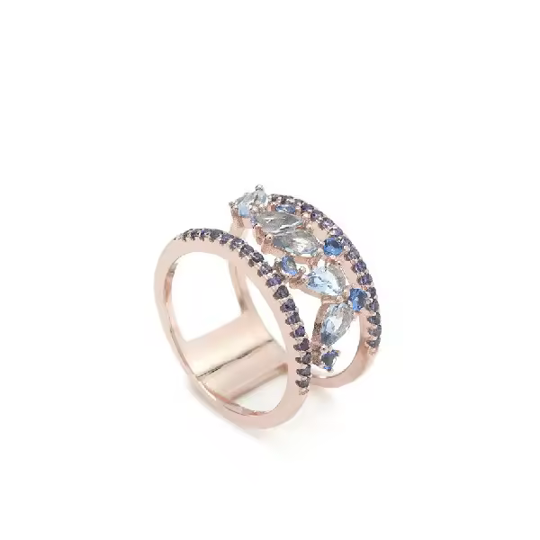 Anillo Lineargent Piedras Diseño Barroco Plata Chapada - 1