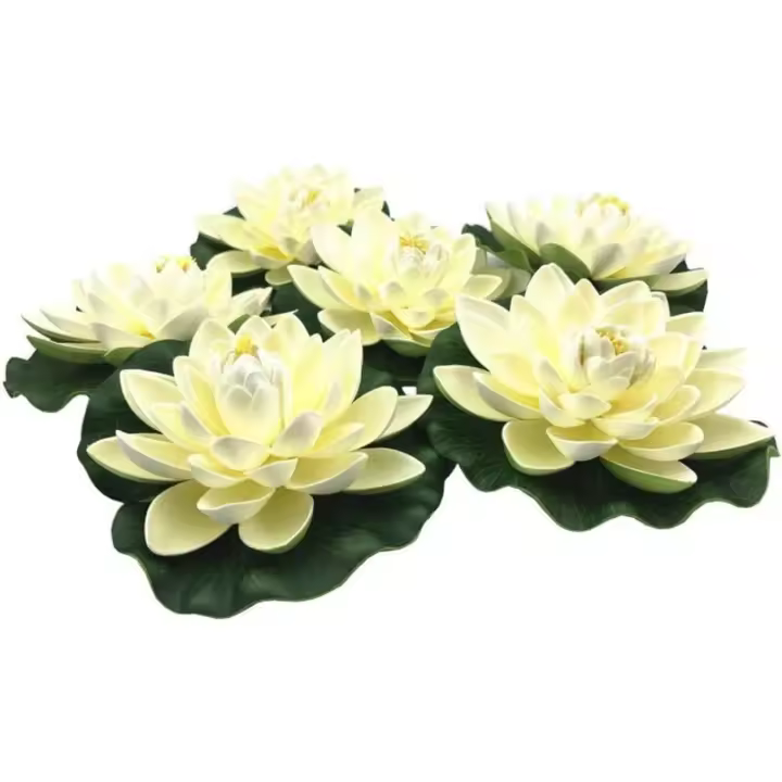 Flores de loto artificiales flotantes de espuma con adornos de nenúfar en color blanco marfil, perfectas para estanques de patio - 1