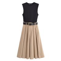 Vestido Midi Plisado Para Mujer MUJER 2025 Sin Mangas Estilo Verano Elegante Con Cinturón Y Decoración Draped Vestido De Fiesta Para Mujer - details 1