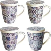 Gissed Tazas de Cerámica con Infusor y Tapa - Diseño Azulejo Vintage, Perfectas para Té e Infusiones - 10 cm Altura, 9 cm Diámetro, con Filtro de Acero Inoxidable - details 5