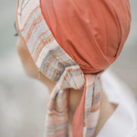 Pañuelo oncológico cintas largas SMOOTH MEDITERRANEO CORAL - Carebell Headwear - Tejido de bambú - details 0