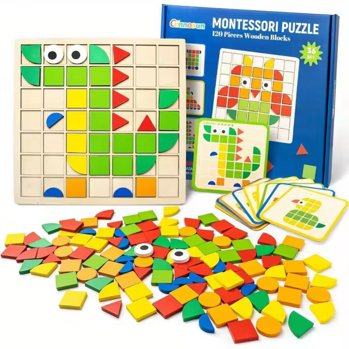 Juego De Rompecabezas Geométrico 3D De Madera Para Niños 120 Piezas Montessori Educativo Para El Desarrollo Temprano De La Niñez - 1