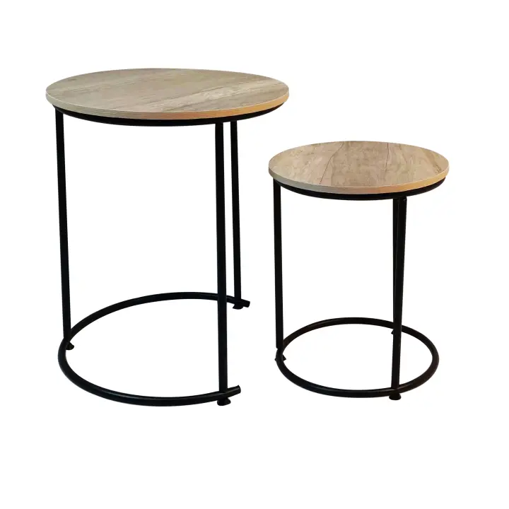 Acomoda Textil – Conjunto de 3 Mesitas Auxiliares de Madera. Set Mesas Nido para Café Cuadradas de Metal para Decoración en Salón, Dormitorio y Oficina. - 1