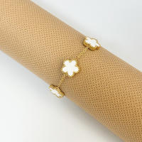 Pulsera Ajustable De Acero Inoxidable Con Doble Lado Y Cinco Hojas De Four Leaf Gold Plated Para Mujer Joyería De Moda - details 3