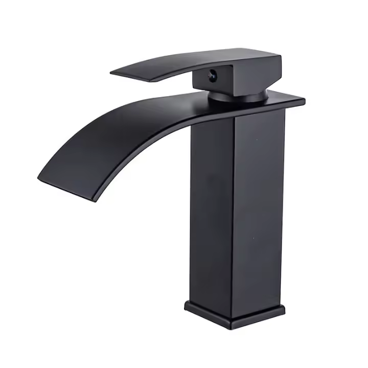 Grifo de baño en cascada negro, mezclador de lavabo en cascada, grifo de lavabo en cascada de latón con agua fría y caliente disponible - 1