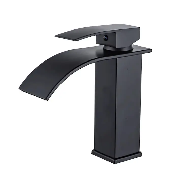 Grifo de baño en cascada negro, mezclador de lavabo en cascada, grifo de lavabo en cascada de latón con agua fría y caliente disponible con manguera de conexión de 60 cm X2 - 1
