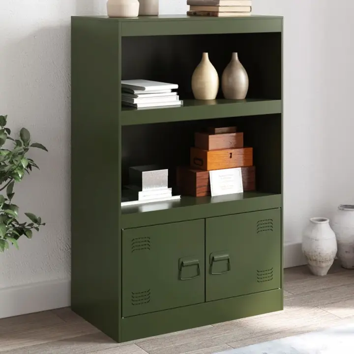 vidaXL Aparador de acero verde oliva 67x39x107 cm - 1