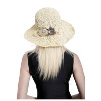 Sombrero Paja Crema Floral Artesanal Sombrero Pamela plegable fácil de guardar y llevar en vacaciones, Gorro Mujer para el Sol, Piscina, Playa, Uso diario Verano Sombrero de ala Ancha Grande Talla única ajustable - details 1