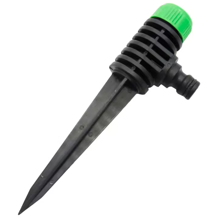 Tradineur - Aspersor de riego fijo de largo alcance para jardín - Fabricado en plástico - Punta de 12 cm - Rociador para clavar en la tierra - Ideal para huertos, fincas, césped - 21 cm aprox - 1