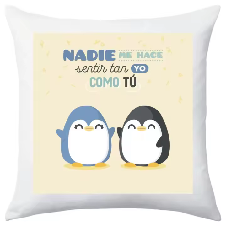 TEOVEL COJÍN + RELLENO CON FRASE: “NADIE ME HACE SENTIR TAN YO COMO TÚ” ESPECIAL SAN VALENTÍN. MENSAJE DE AMOR. 40 x 40 CM - 1