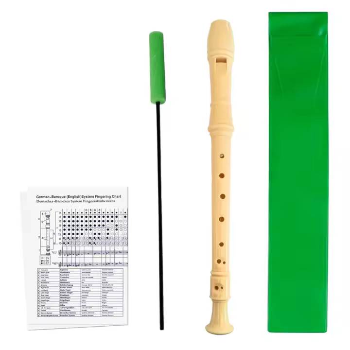 MP- Flauta Dulce Soprano con Limpiador Flauta Escolar, Tabla de Dedos y Funda Flauta Escolar Tipo Estuche de Color Verde. Flauta Escolar Para Principiantes y Niños - 1