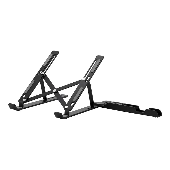 Soporte de aluminio para portátil con soporte para teléfono móvil. Soporte para teléfono móvil ABS. Plateable, portáthil, antideslizante, SEIS velocidades, color Plisado. - 1