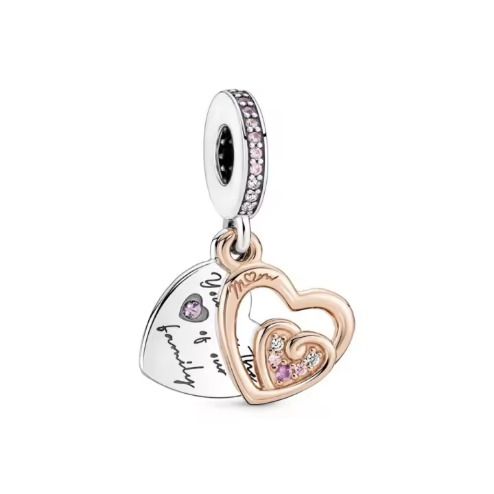 PANDORA Charm Colgante Doble Plata y Oro Rosa Corazones Infinitos Entrelazados - 1
