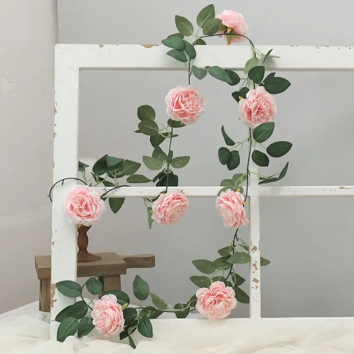 Guirnalda De Flores De Peonía Rosa Artificial En Seda Grandes Con Trepadoras De Hiedra Y Rattan Para Decoración De Paredes En Bodas Y Fiestas En Jardín Interior - 1