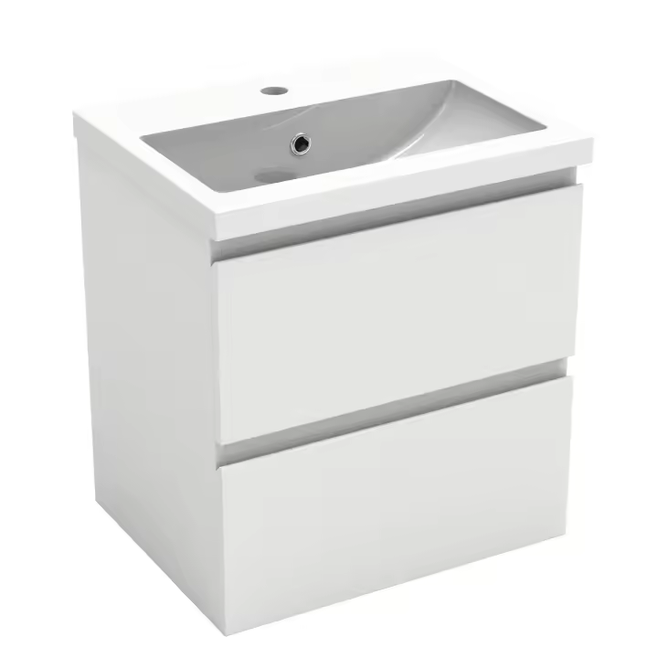 Aica Mueble de baño con lavabo, blanco, dos cajones, 50 x 38,5 x 52 cm - 1