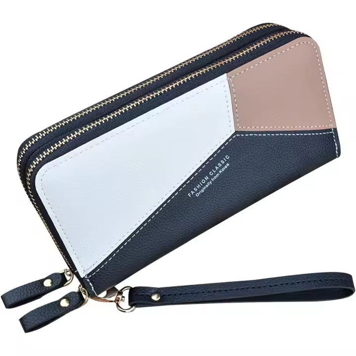 Billetera Mujer Doble Cremallera Cuero PU Bolsillo Teléfono Monedero - 1