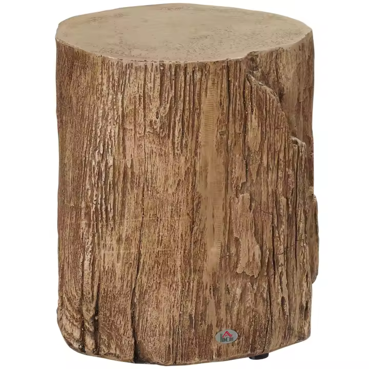 HOMCOM Mesa Auxiliar Mesita de Noche con Aspecto de Tocón de Árbol Mesa de Centro Ajustable Taburete Interior Exterior Impermeable Polvo de Mineral Inorgánico Madera Natural 37 x 37 x 43 cm - 1