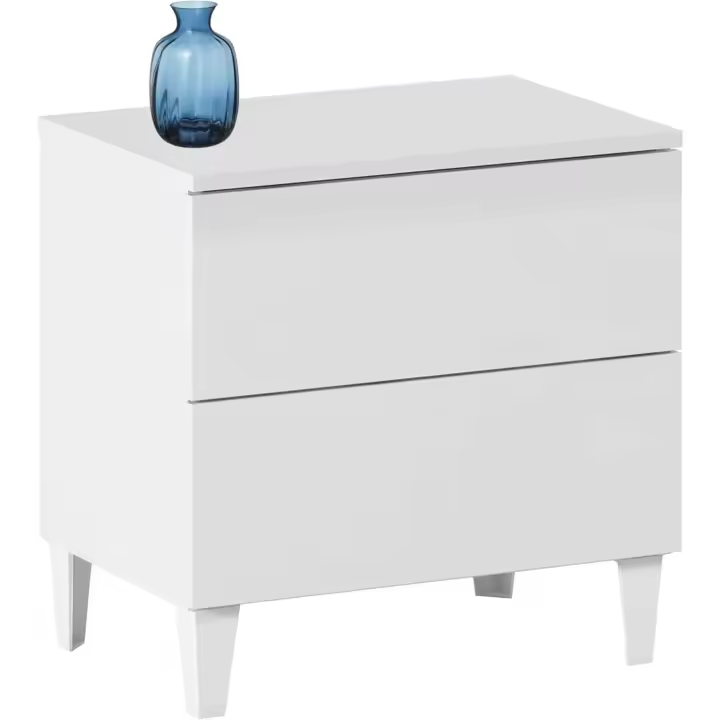 Mesita de noche dormitorio con cajones en blanco brillo 50x49x34 cm - 1
