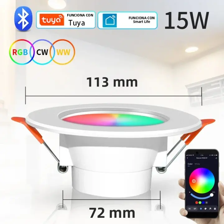 Tuya Smart LED Downlight Bluetooth Luz De Spot Revestida Con Plástico Dimmer Remoto Control APP Compatible Con Alexa Y Google Home RGB+CW+WW AC85-265V 15W - 1