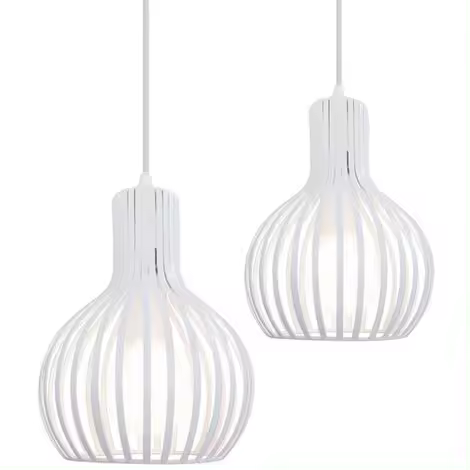 Juego de 2 luces colgantes, luces colgantes de techo con forma de jarrón de jaula de metal, luces colgantes para dormitorio, sala de estar, cocina, comedor, 20 cm, color blanco - 1
