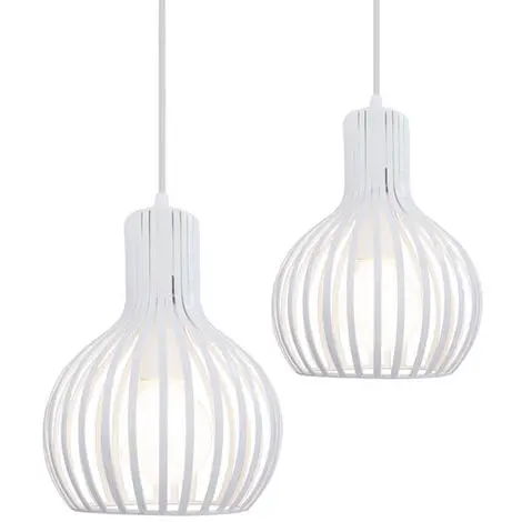 Juego de 2 luces colgantes, luces colgantes de techo con forma de jarrón de jaula de metal, luces colgantes para dormitorio, sala de estar, cocina, comedor, 20 cm, color blanco - 1