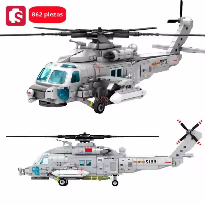 SEMBO 862pcs Bloques De Construcción Helicóptero Tipo Marítimo Z-20 Juguetes Para Niños Modelo De Avión Combatiente Regalo Para Chicos - 1