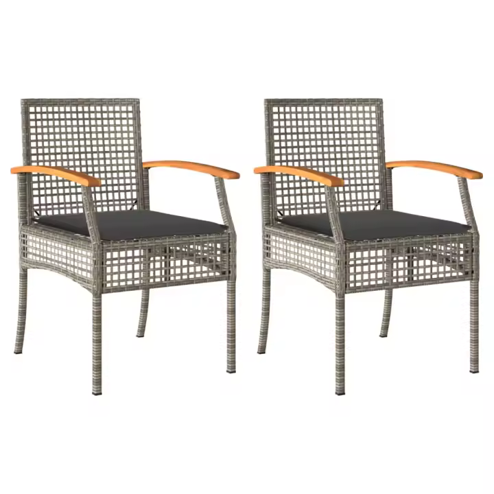 vidaXL Sillas de jardín con cojín 2 uds ratán PE gris y madera acacia - 1