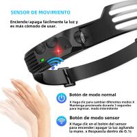 Lámpara De Cabeza COB LED Con Sensor Recargable Por USB Y Batería Integrada Para Camping Y Pesca Lámpara Frontal Impermeable Con Ángulo De Haz De 180° - details 2