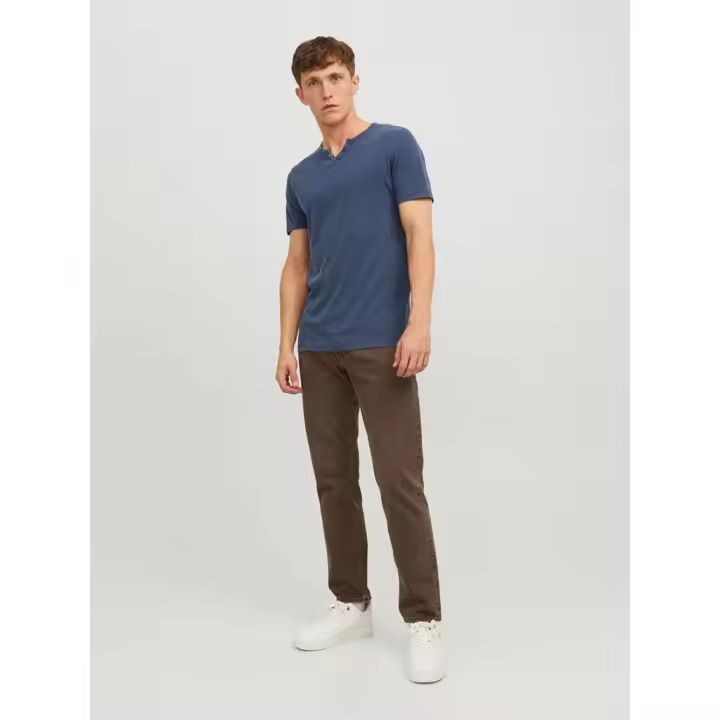 Camiseta Hombre Jack & Jones Modelo Split Manga Corta Cuello Dividido Color Azul Marino - 1