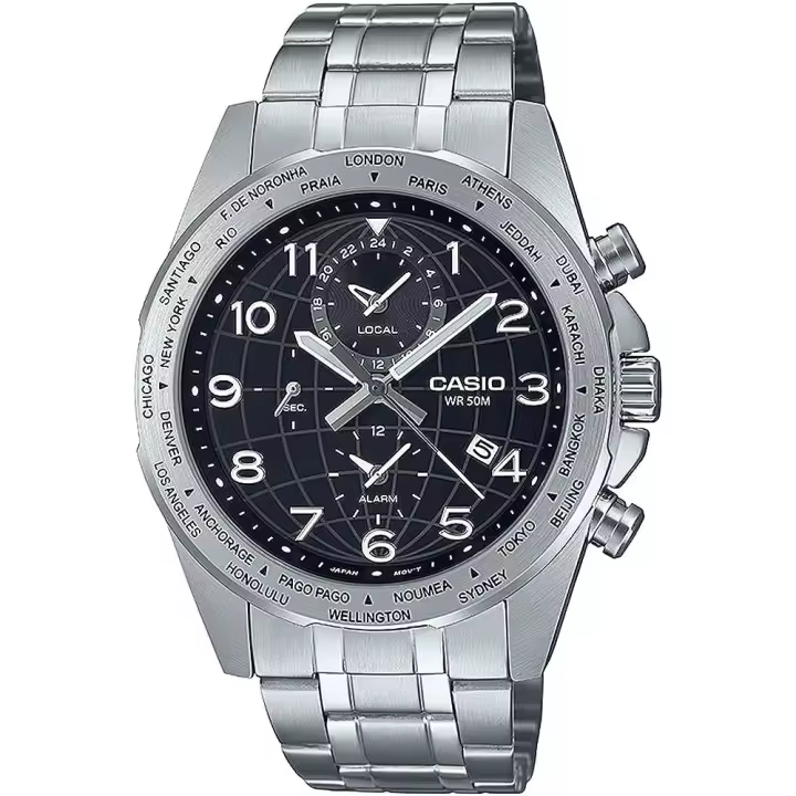 reloj deportivo hombre Casio MTP-W500D-1AV 43.9mm 50m WR Hora Mundial - 1