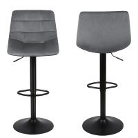 Lote de 2 taburetes de bar Taburete de bar con respaldo regulable en altura & giratorio 360°, terciopelo y metal gris claro - details 2