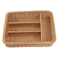 Organizador de cajones de cocina, cesta de almacenamiento de cubiertos, 4 compartimentos, tenedores, cuchillos, bandeja de almacenamiento de ratán - details 4