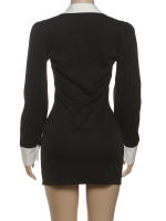 Vestido De Oficina Elegante Para Mujer Nibber Polo Cuello Redondo Patchwork Manga Larga Moda Sencilla De Calle Mini Bodycon - details 4