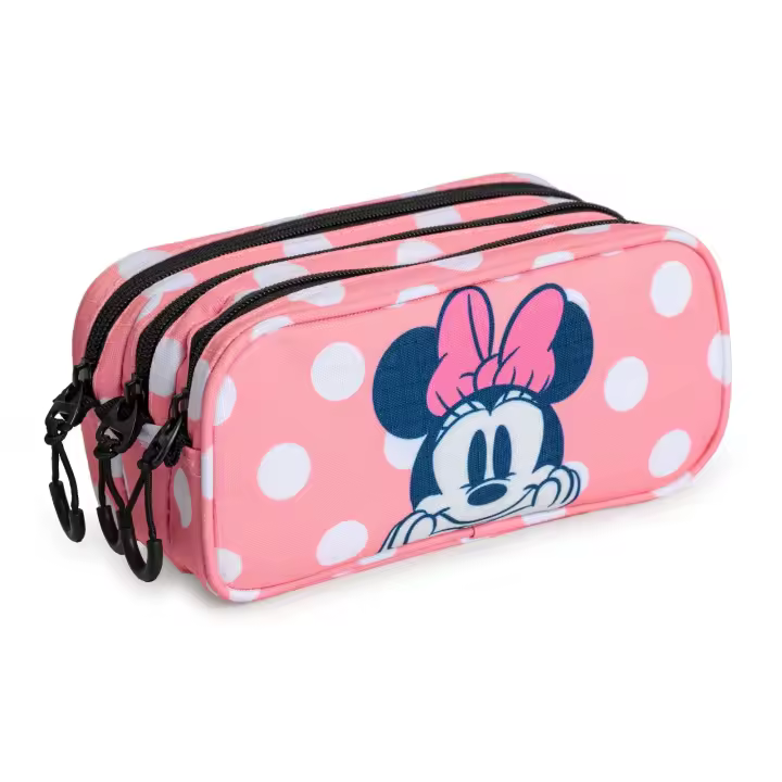 DISNEY Minnie Closer - Estuche Escolar Triple Portatodo Tres Cremalleras TRICK FAN Rosa - 1