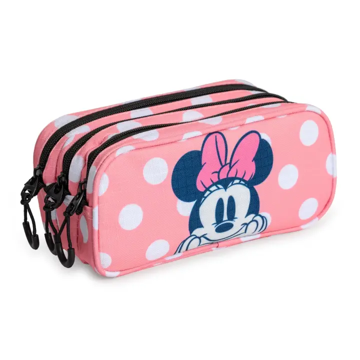 DISNEY Minnie Closer - Estuche Escolar Triple Portatodo Tres Cremalleras TRICK FAN Rosa - 1