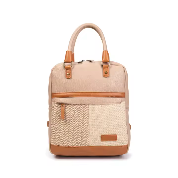 SARA BAGS | Mochila Bolso 2 en 1 para Mujer | Rafia Natural y Polipiel Ecológica | Cremallera Superior + Compartimentos Internos | Asas Cortas y Correas Ajustables | Estilo Mediterráneo | Modelo SXXX240554 - 1