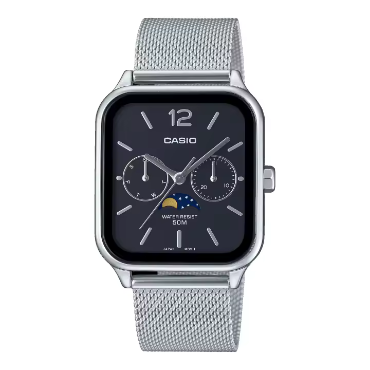 Reloj CASIO MTP-M305M-1AVER Fase Lunar Hombre MTP-M305 Series con correa de malla Plateado - 1