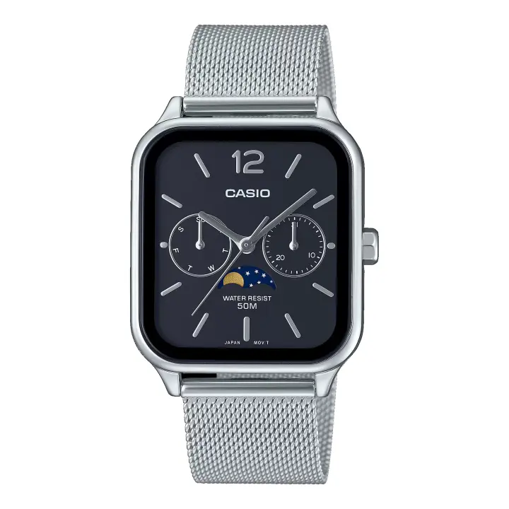 Reloj CASIO MTP-M305M-1AVER Fase Lunar Hombre MTP-M305 Series con correa de malla Plateado - 1